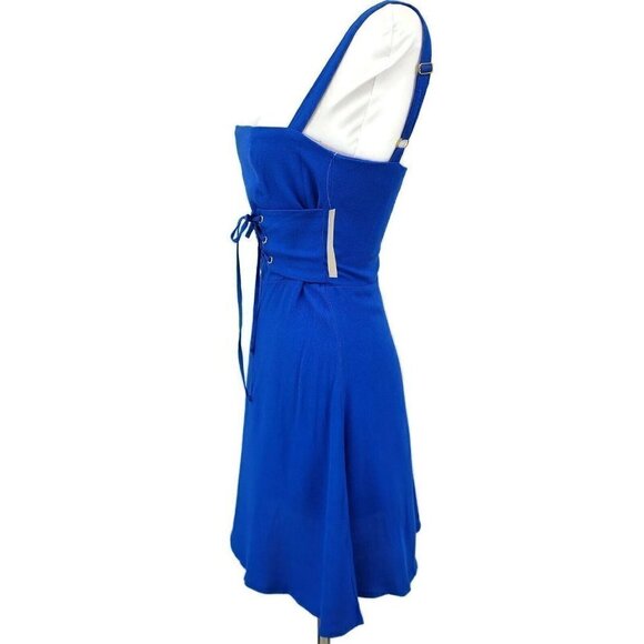 New Flynn Skye Mischa Mini Corset Dress Womens XS Royal Blue Rayon Fit Flare - Picture 3 of 7